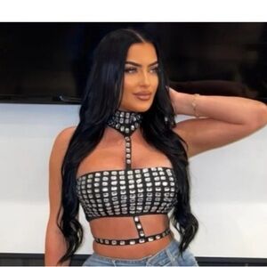 Black and Gem Women's Strap Top